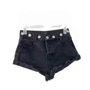 Forever 21 Black Jean Denim Silver Button Distressed Shorts